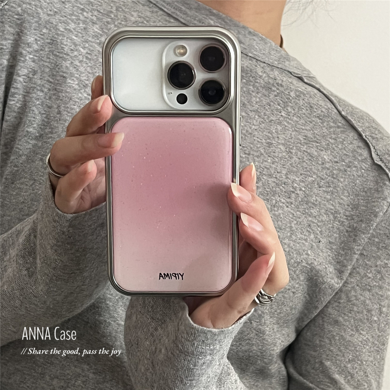 Annacase Gradient Peach Pink Fine Lightning Silver-Edged Apple 17 Pro Max Phone Case iPhone Data Cable
