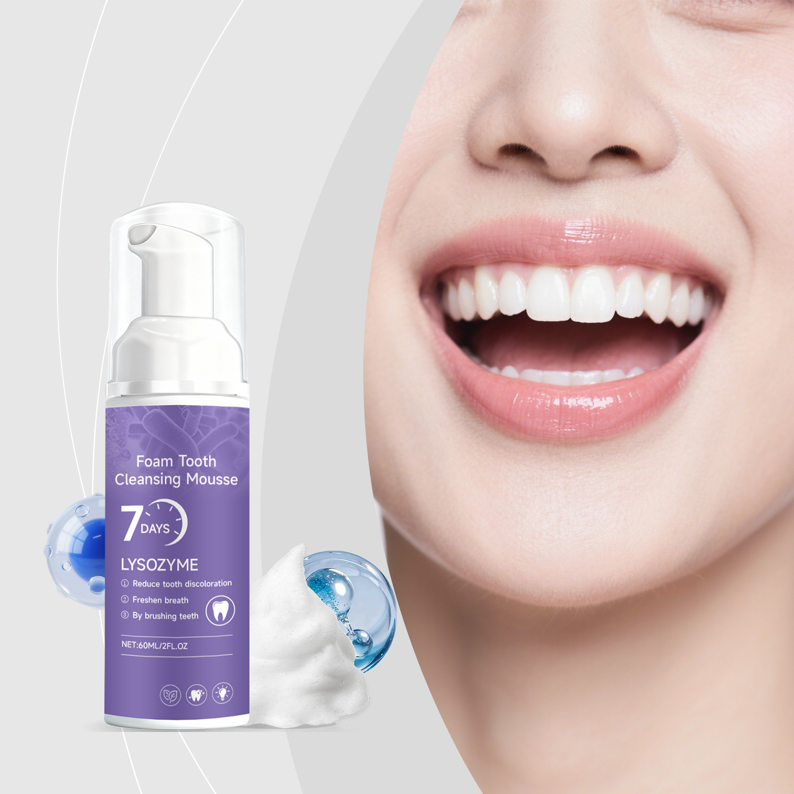 Foam Tooth Cleansing Mousse Gentle Formula to Care for and Clean Teeth, Fresh and Comfortable, Convenient for Daily Care