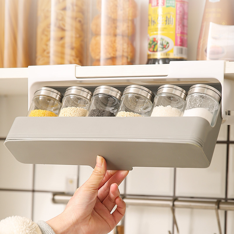 家庭用調味料瓶収納棚穴なし引き出し式吊り下げガラス調味料瓶キッチンキャビネット棚卸売り|undefined