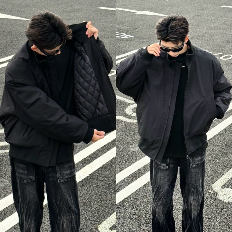 American-Style Pilot Jacket Cotton Coat for Men, Winter Trendy Silhouette, Cold-Proof Jacket with a Cool Stand-Up Collar