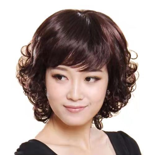 Middle-aged and elderly wig women's short hair middle-aged mother's real hair curly hair headgear fluffy natural high temperature hair wig cover Middle-aged and elderly wig women's short hair middle-aged mother's real hair curly hair headgear fluffy natural high temperature hair wig cover