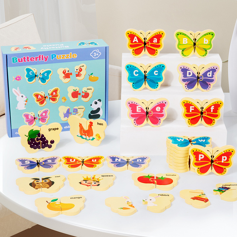 Wooden Children's Fun Butterfly Letter Matching Puzzle Toy Baby Letter Recognition Hands-On Brain Game