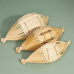 扎尾籃竹編船形盤子日韓料理刺身盤羊角形盤點心小吃籃子油炸籃子