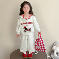 女の子のスポーツスーツの春の服2025新型の洋気の子供の衛衣のズボンの3セットの女の子の学校が始まって服を着ます。