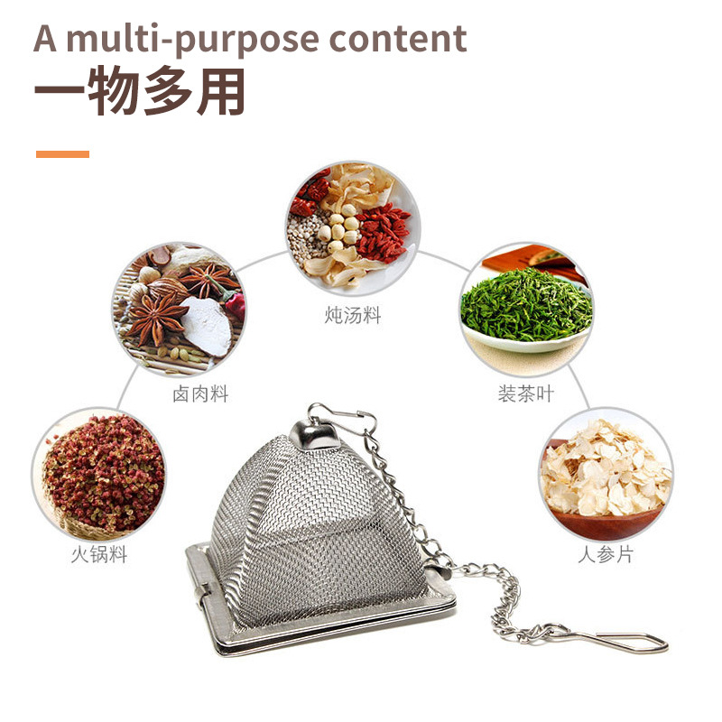 Fábrica 304 pirámide red bola de té cadena creativa Acero inoxidable filtro de té amor colador de té