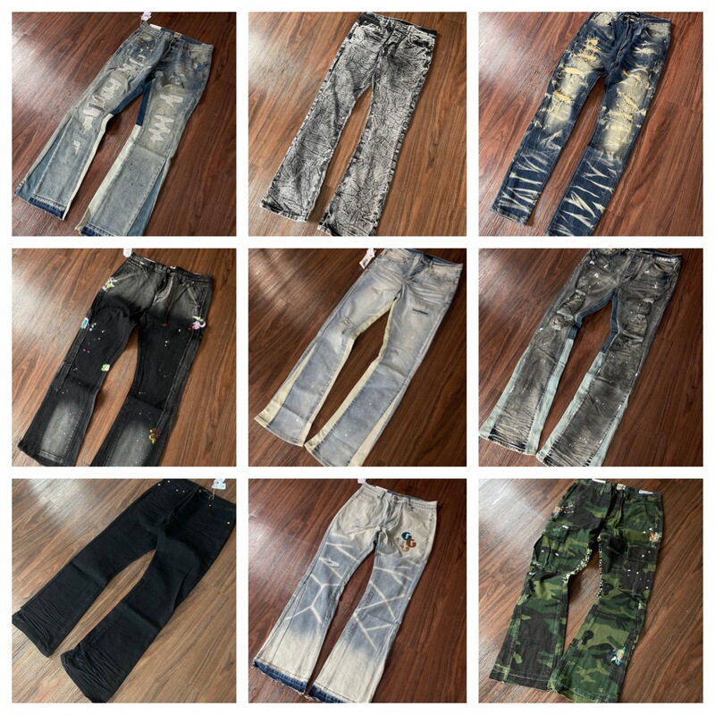 2026 New European and American Trendy Brand Ripped and Distressed Printed Washed Jeans for Boys and Teenagers Casual Pants