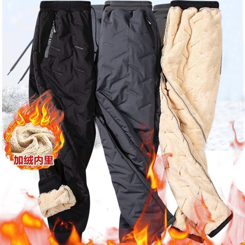 Men's quilted lamb fleece thermal pants, 2026 winter new style, fleece-lined, thickened, warm, stylish and cold-proof men's pants