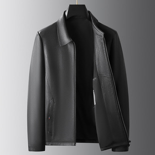 High-end Spring and Autumn New Middle-aged Zipper Goat Leather Jacket Haining Leather Jacket Fashionable Genuine Leather Men's Clothing