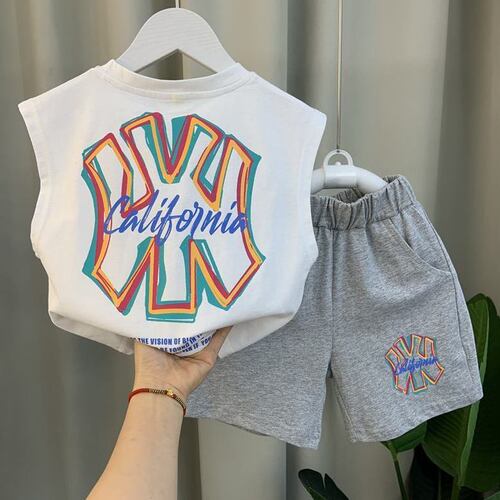 Boys' Summer Garment Set 2024 New Children's Casual Fashionable Sleeveless Clothes Baby Summer Cool Kids' Clothing 