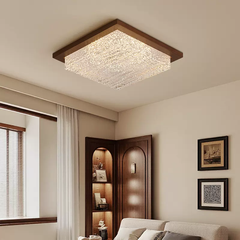 客厅吸顶灯中古风胡桃木色创意水波纹高级感轻奢复古大厅主灯灯具