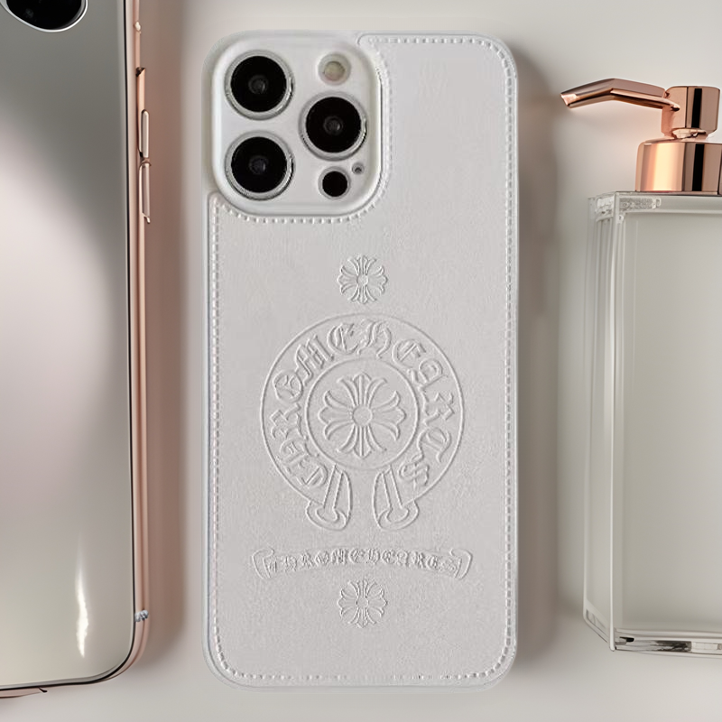 简约潮牌压皮克罗心适用iPhone16pro全包皮质手机壳14保护套12软