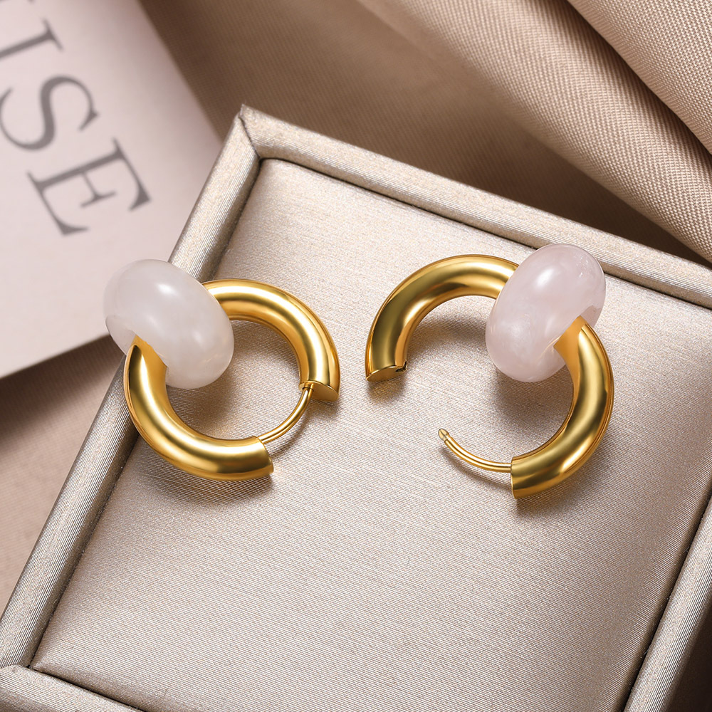 13g Weight PVD Coated Gold Plating Process 304 Stainless Steel Ear Needle Material 18K Real Gold Plated Plating Material Hoop Earrings Classification 1 Pair Quantity Date, Tea Party Occasion 304 Stainless Steel Material Geometric Pattern Women's Gender Classic Style Style Plating Craft 1 Pair Classic Style Geometric Plating Natural Stone Metal Hoop Earrings 7