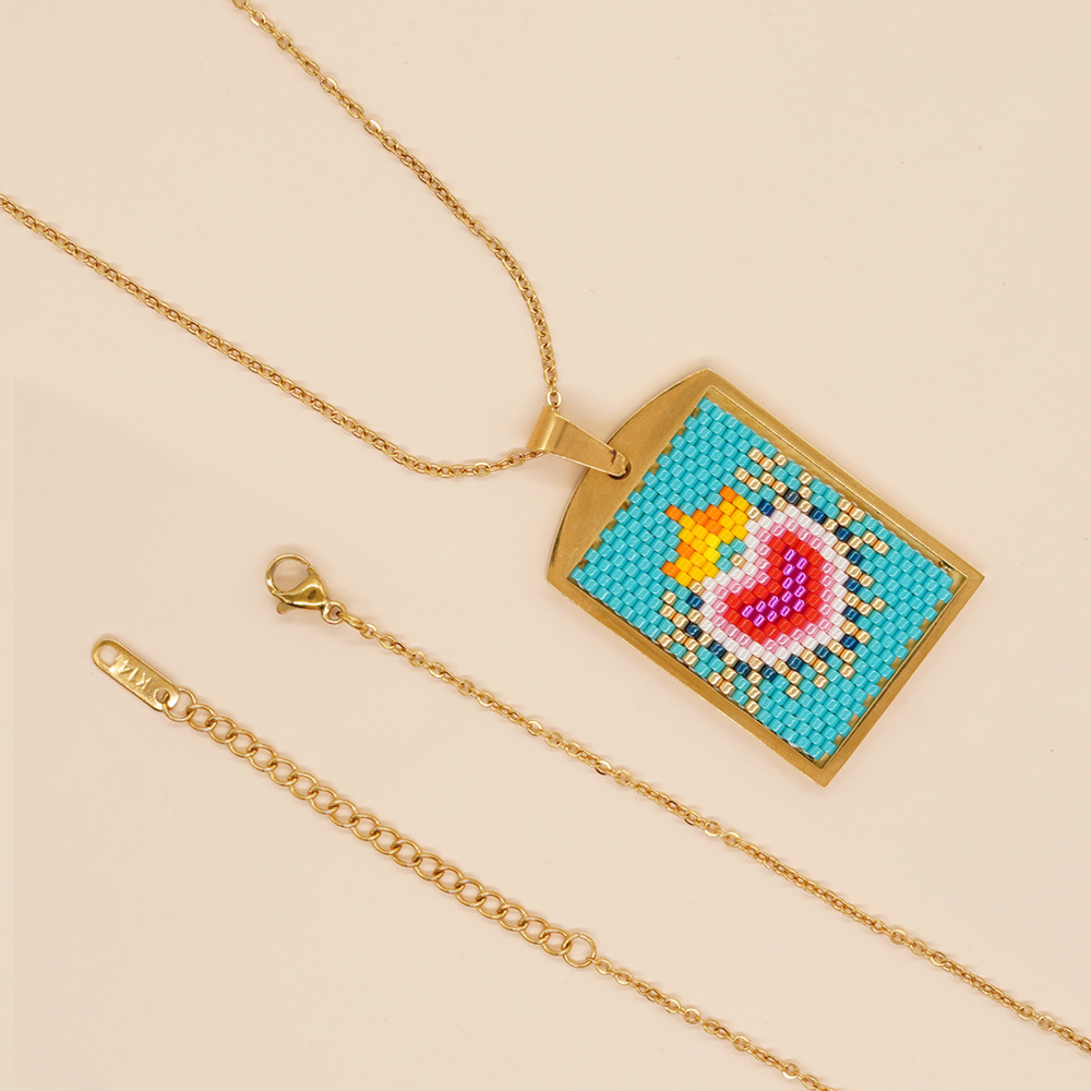 Bohemian Devilu0027S Eye Heart Shape Stainless Steel glass Irregular Necklace 1 Piece