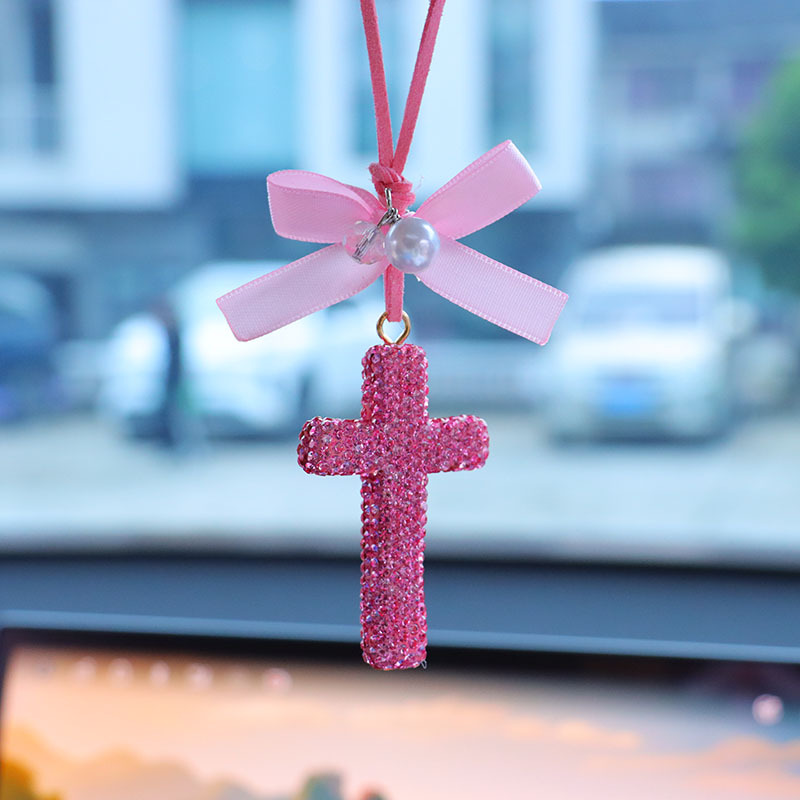 Cross-border personalized car interior pendant for men and women, rearview mirror decoration, diamond-encrusted cross, high-end car fashion accessory gift