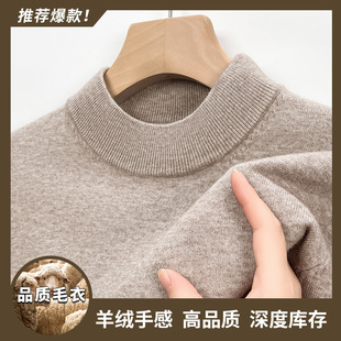 High-end Worsted Cashmere Sweater Men's 2024 Autumn and Winter New Double-strand Thickened Men's Solid Color Half-turtleneck Sweater