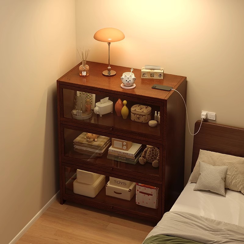 Mesita de noche de madera maciza estantería estante de piso a techo hogar a prueba de polvo gabinete de exhibición gabinete de almacenamiento dormitorio junto a la cama pequeña estantería