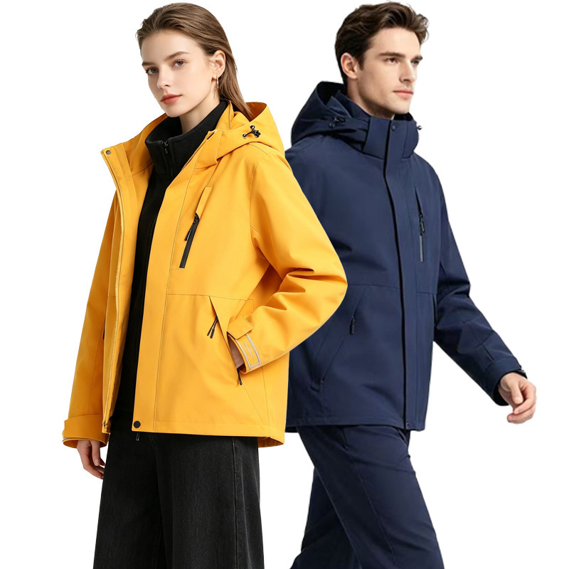 Three-In-One Outdoor Jacket for Men, Hiking Clothing, Sichuan-Xizang Route Travel Warm Windbreaker, Women's Hooded Cold-Proof Jacket Three-In-One Outdoor Jacket for Men, Hiking Clothing, Sichuan-Xizang Route Travel Warm Windbreaker, Women's Hooded Cold-Proof Jacket