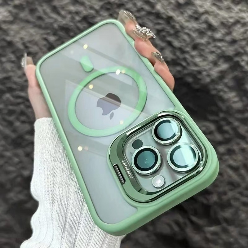 越境対応 Apple 17promax 携帯電話ケース iPhone16 マグネット式レンズスタンド 15 アクリル製耐衝撃カバー|undefined