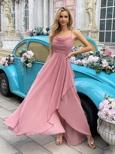 Europe, America, the Middle East evening dress, living front, short back, long back, moving shoulder straps, party dress, temperament dress