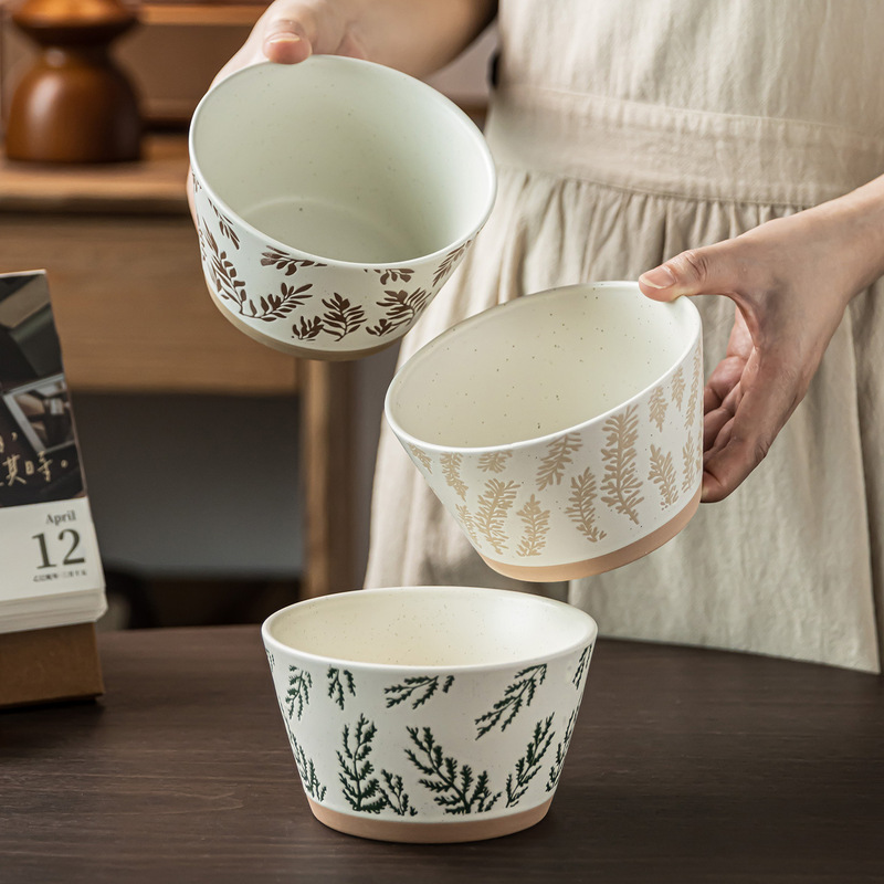 Fresh Plant Ceramic Bowl, Exquisite Printed Salad Bowl, Household Rice Bowl, Noodle Bowl, Restaurant Tableware, Wholesale Dessert Bowl