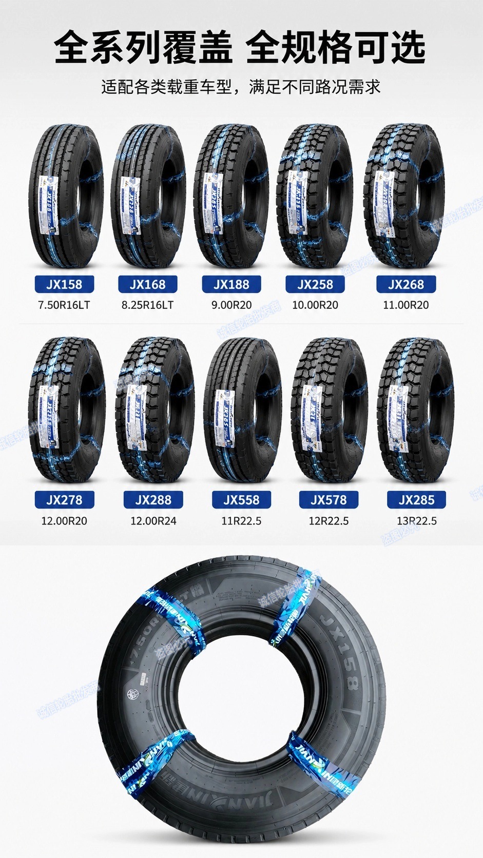 Jianxin 700/750/825R16 all-steel wire truck tire 900/1000R20 Ma-tan vacuum heavy-duty tire