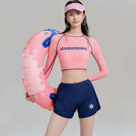 一件代发女士潜水服韩国长袖分体保守浮潜水母衣度假冲浪服泳装女