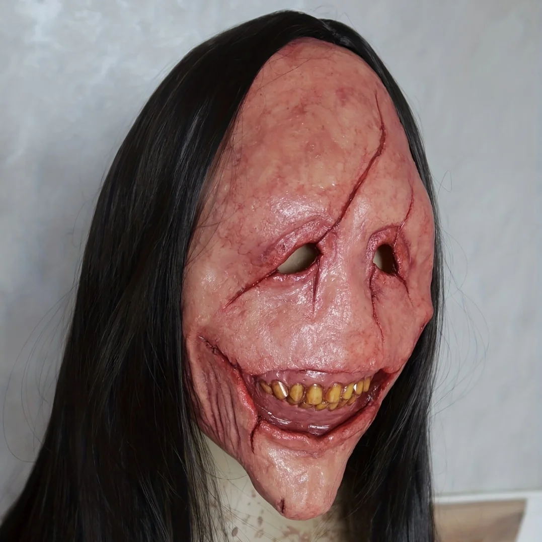 Halloween horror Pelo Largo máscara demonio cara roja máscara demonio diablo látex máscara de pelo largo