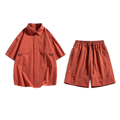 NASA Brand High-Quality Summer Shirt Set for Men - Advanced Style Loose Trendy Versatile Short Shorts and Short-Sleeve Set