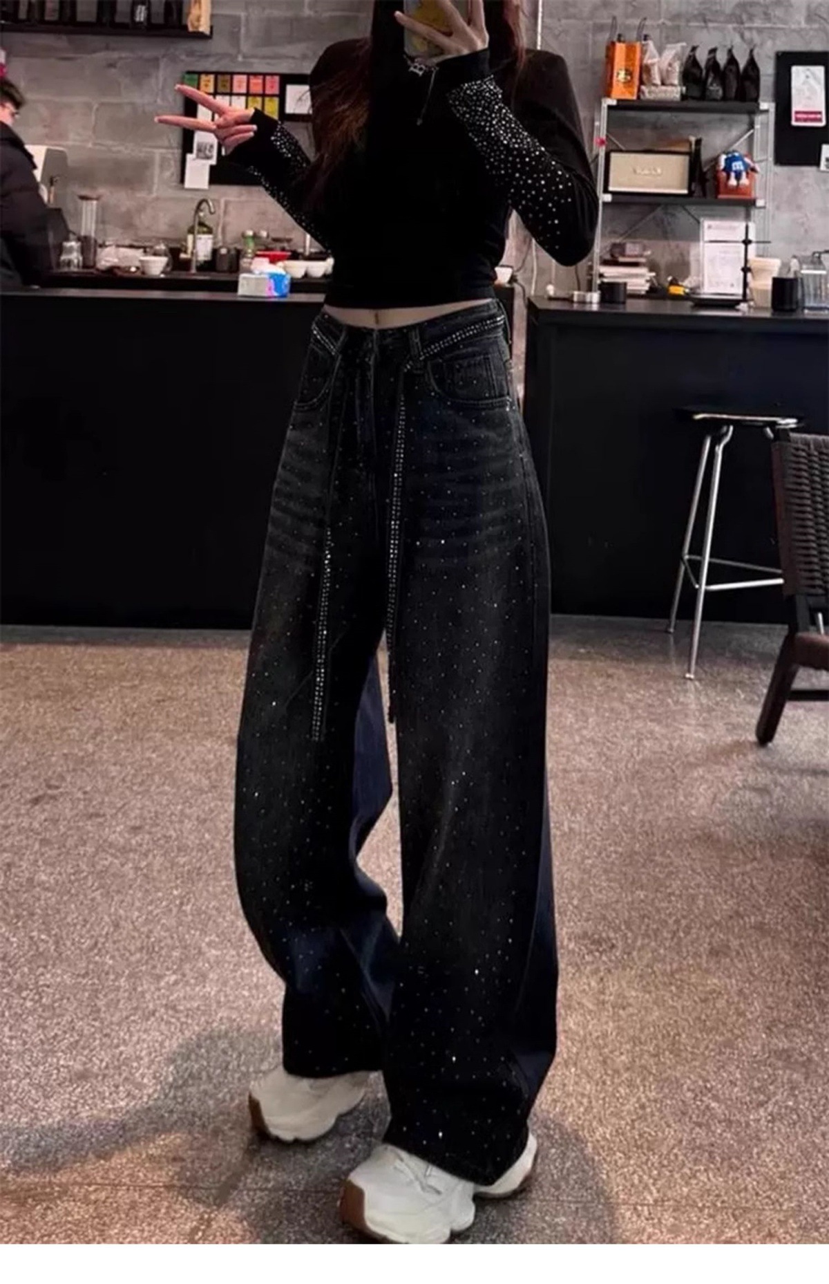 Jeans Hot Diamond con lacci di grandi dimensioni per donna 2025, nuovi pantaloni lunghi eleganti e dritti a gamba larga per ragazze grasse di grandi dimensioni_voghion.com