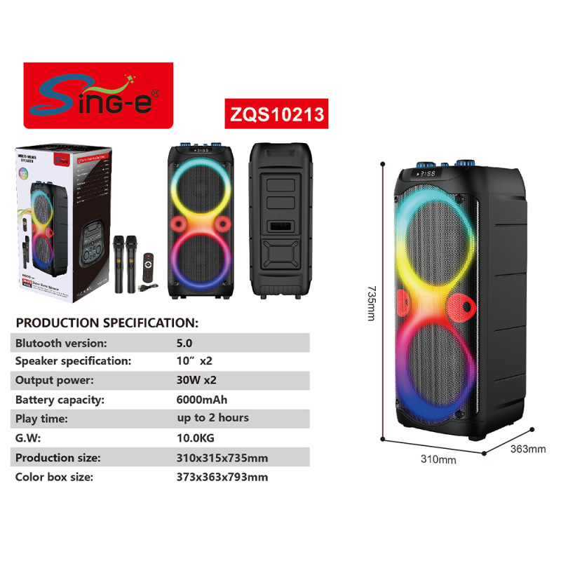 Sing-e ZQS10213 デュアル 10inch Bluetooth スピーカーハイパワー RGB カラーライトスクエアダンス HiFi 音質ディスコ|undefined