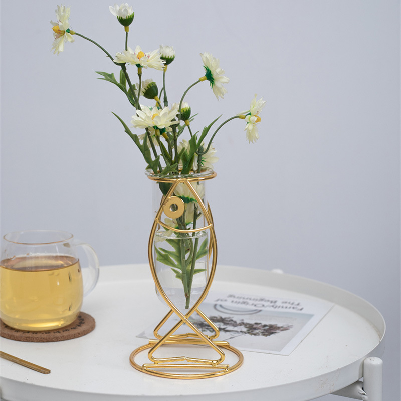 Soporte de flores de hierro metálico, flores artificiales hidropónicas de vidrio, flores eternas, adornos decorativos suaves, florero, arte floral para mesa de comedor y sala de estar.