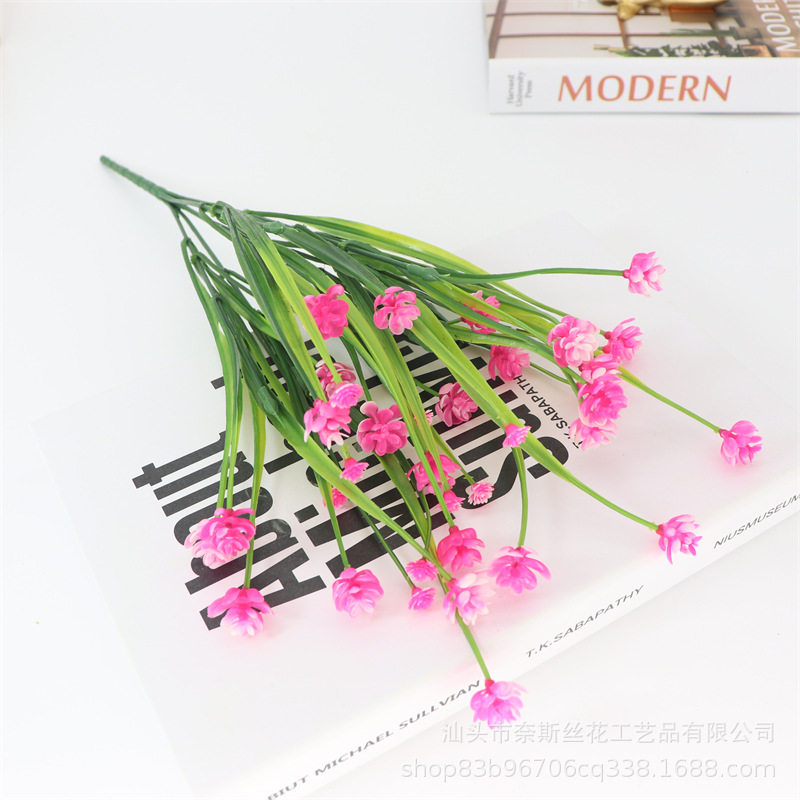 Planta verde artificial transfronteriza 7 Tenedor Hierba de primavera Camelia hierba de agua orquídea estrellado decoración de flores artificiales arreglo de flores en maceta