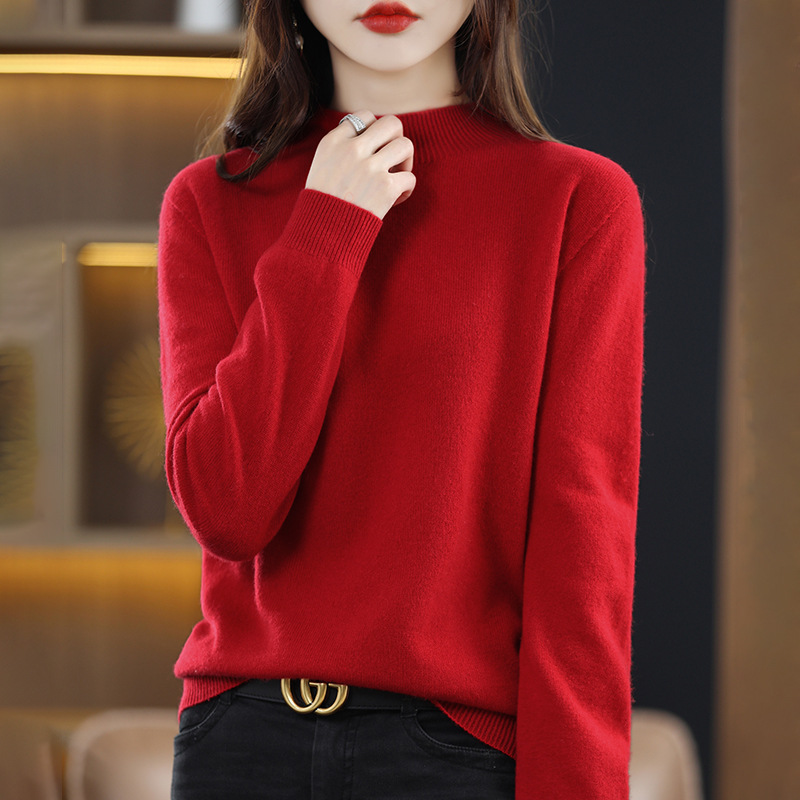 Primavera camisa de fondo popular suéter de las mujeres medio cuello alto suéter de color sólido de moda todo-fósforo entrega de una sola pieza image 8