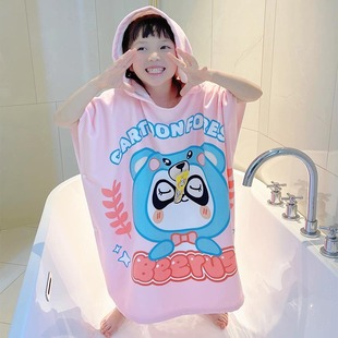 Cartoon children's bath towel cloak men and women wearable bathrobe baby bath absorbent quick-drying hooded cloak large bathrobe