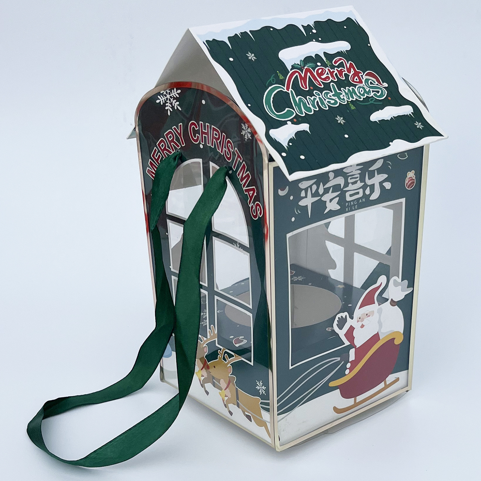 Navidad Cottage plegable caja de Apple mano llevar bolsa de regalo Nochebuena niños Portátil Bolsa de dulces caja de embalaje de regalo