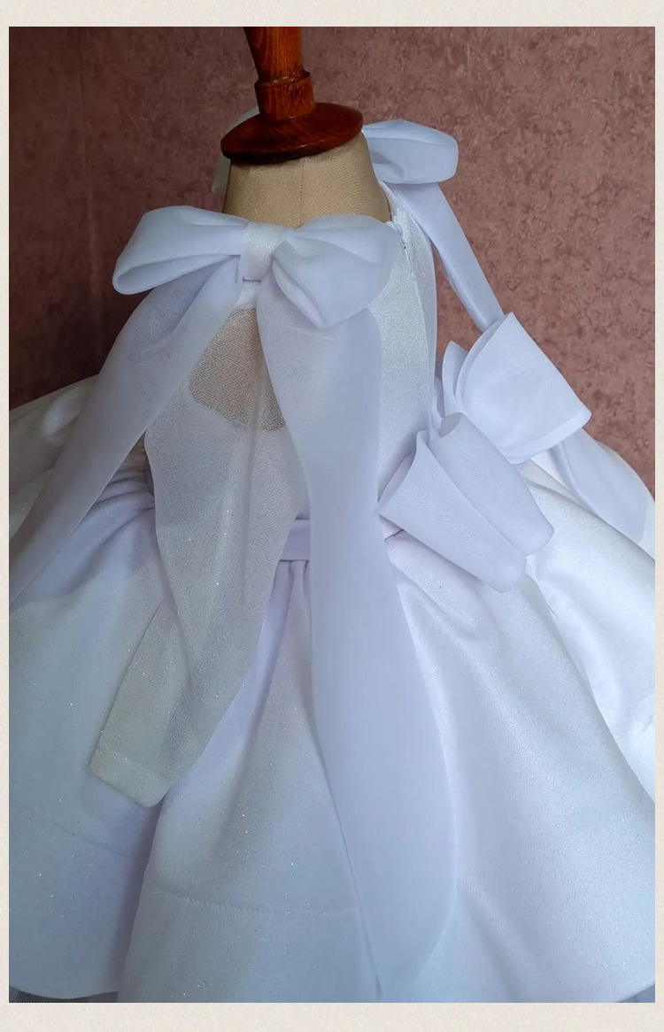 Vestido de cetim branco para menina com laço e tutu princesa_voghion.com