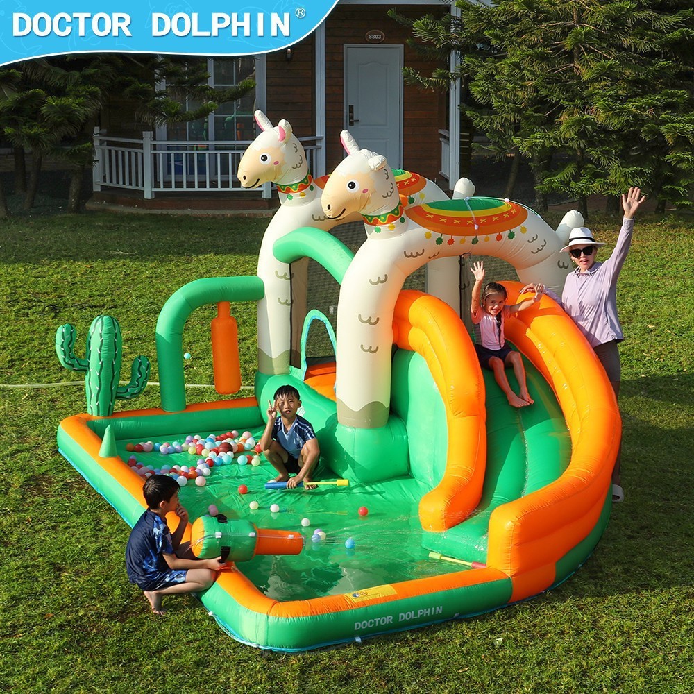 Castillo inflable infantil Doctor Dolphin, trampolín para el hogar, parque de atracciones pequeño para interiores y exteriores, tobogán acuático, castillo inflable combinado