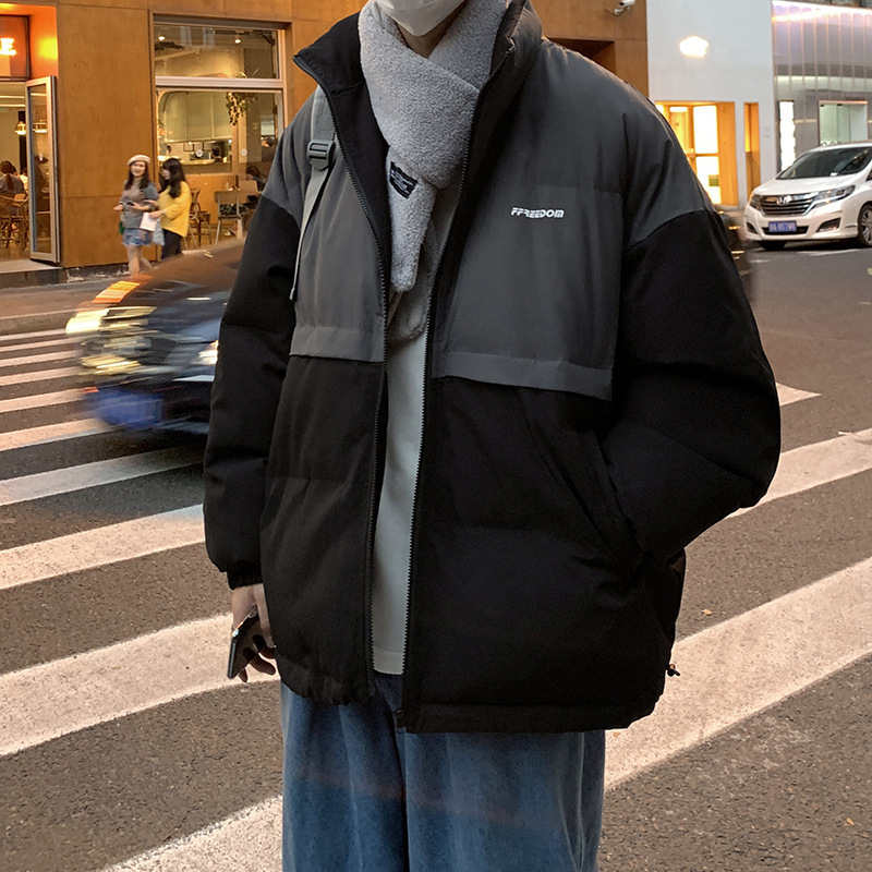 Color a juego abrigo de algodón acolchado de los hombres americano hiphop abrigo de invierno engrosado gran abrigo de algodón acolchado marca de moda mismo abajo abrigo de algodón acolchado