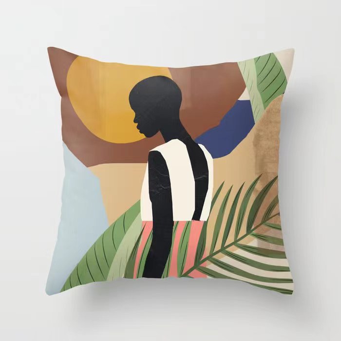 Funda De Almohada abstracta simple moderna funda de almohada de piel de melocotón geométrica simple funda de almohada de mediados de siglo