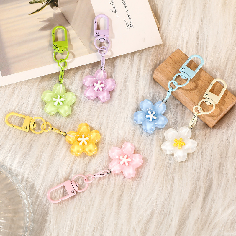 Colorful and fresh cherry blossom translucent keychain, cute pendant, phone strap, bag accessory, small decoration, available for wholesale Colorful and fresh cherry blossom translucent keychain, cute pendant, phone strap, bag accessory, small decoration, available for wholesale
