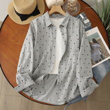 2025年春秋新款纯棉双层棉纱小清新文艺波点白衬衫女长袖宽松百搭