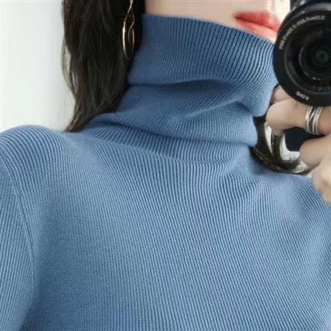 山の襟の百合のセーターの女性のニットウェアの秋冬の新型の洋気のゆったりしている高襟の長袖の中で底のシャツの上着を掛けます。|undefined