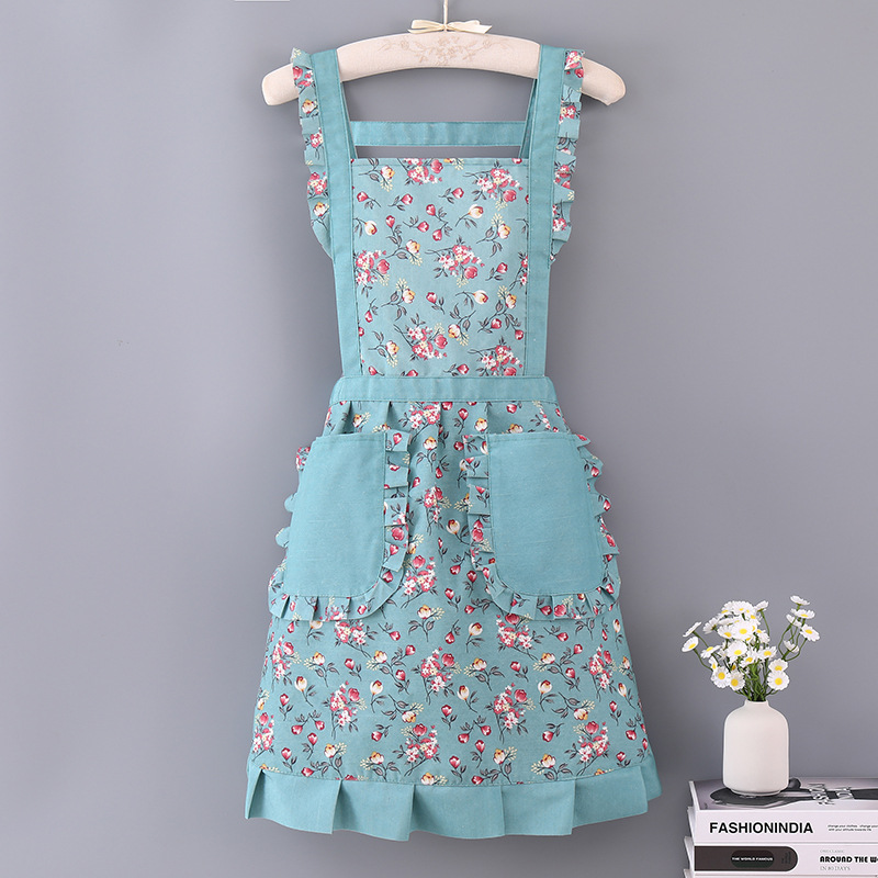 꽃 캔버스 공주 원피스-스트랩-그린