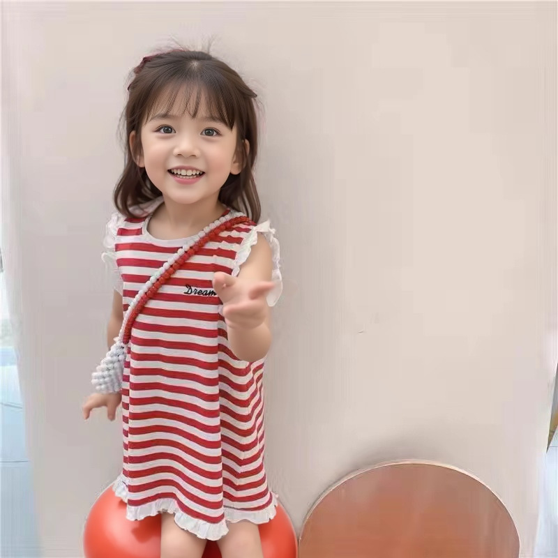 Verano niñas vestido de princesa niñas rayas estilo occidental sin mangas suspender vestido bebé casual playa vestido niños vestido