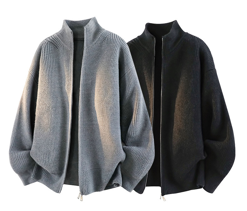 Abbigliamento da uomo Maglione con cerniera da uomo - Cardigan casual oversize (M-XXXL, nero/grigio/beige/rosso)_voghion.com