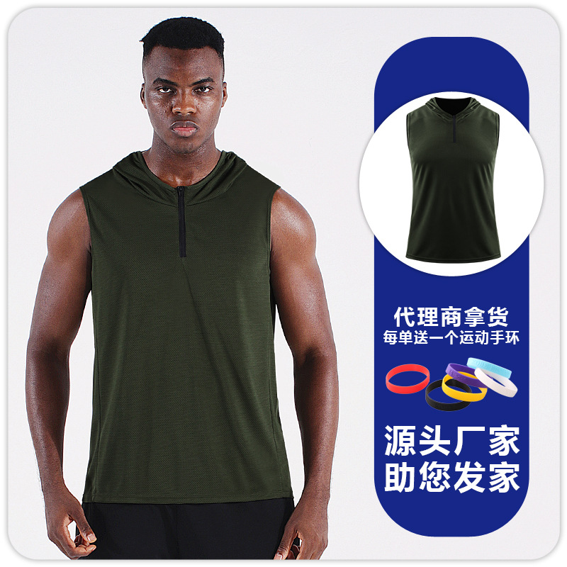 Hombres de verano con capucha cremallera chaleco deportivo chaleco sin mangas ropa de entrenamiento suelta correr baloncesto ropa de secado rápido delgada image 13