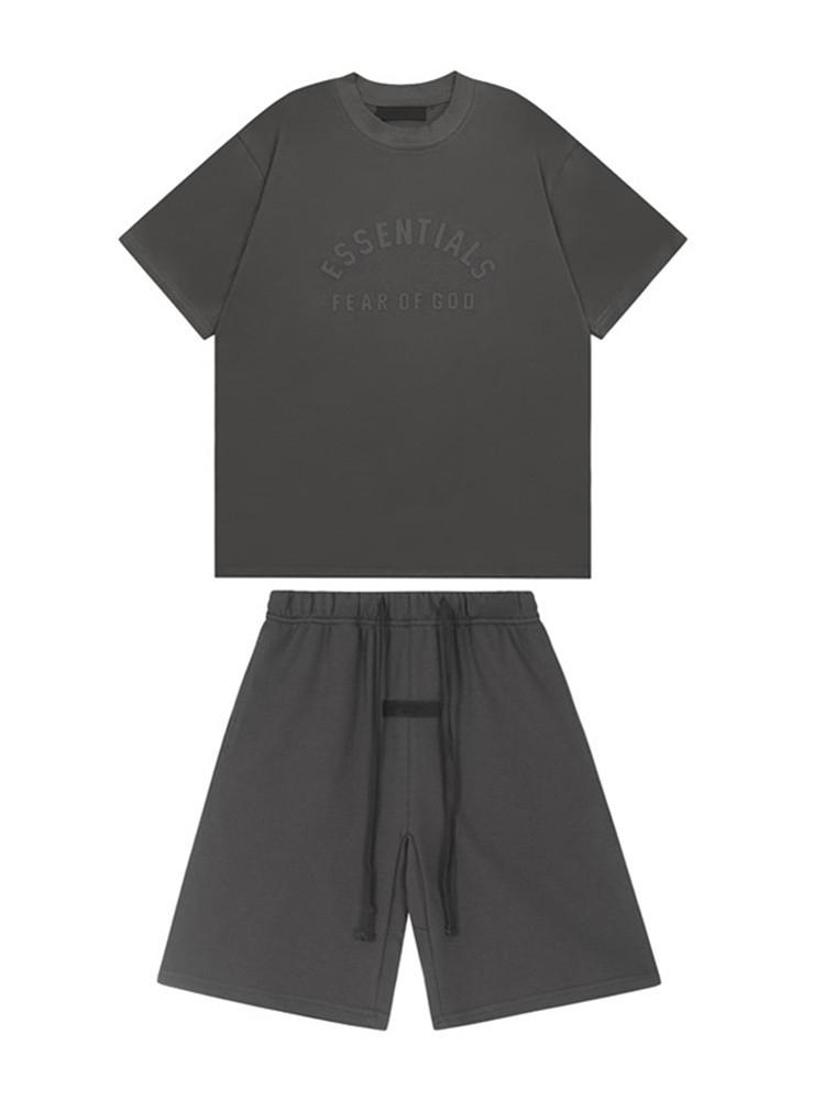 FOG de doble línea ESSENTIALS letras de silicona estéreo flocado de manga corta pantalones cortos deportivos casuales de la calle para hombres y mujeres de moda