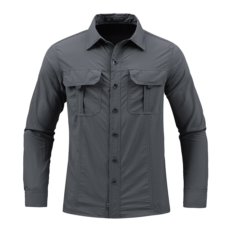 Ventas rápidas transfronterizas camisa de secado rápido de manga larga camisa protector solar de hielo para hombres primavera y verano al aire libre delgada chaqueta de hombre grande