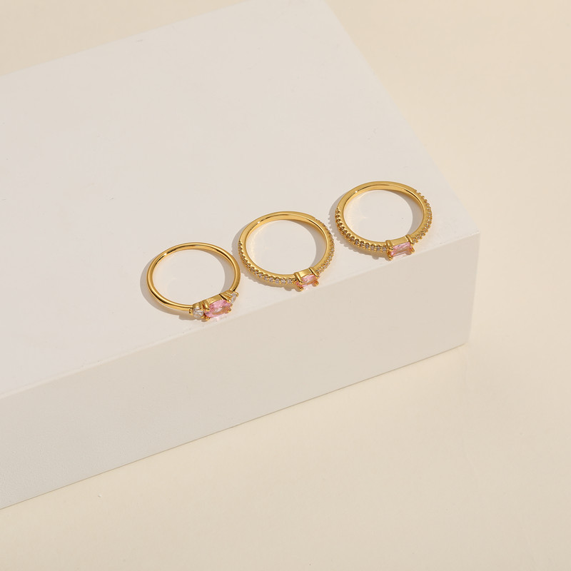 Fashion Square Oval Copper Rings Metal Inlay Zircon Copper Rings