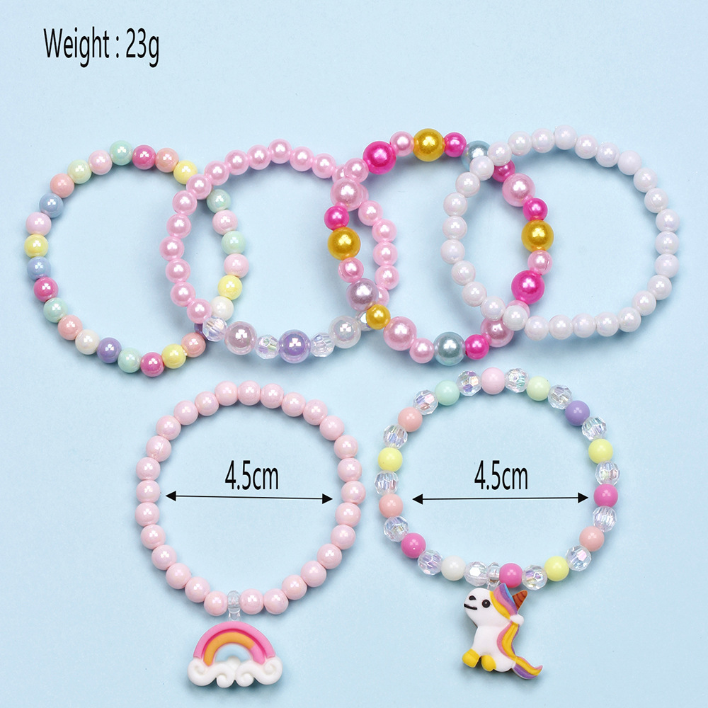 Cute Unicorn Cat Strawberry Plastic Beaded Bracelets 6 Pieces